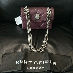 NWT$195 KURT GEIGER Burgundy / Wine Quilted Leather Bag - overshoulder crossbody